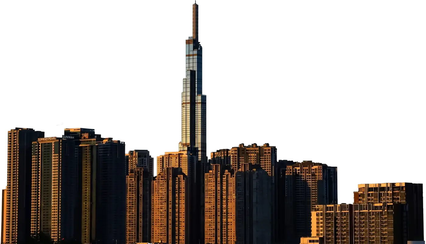 Ho Chi Minh City skyline with Landmark 81 tower at golden hour